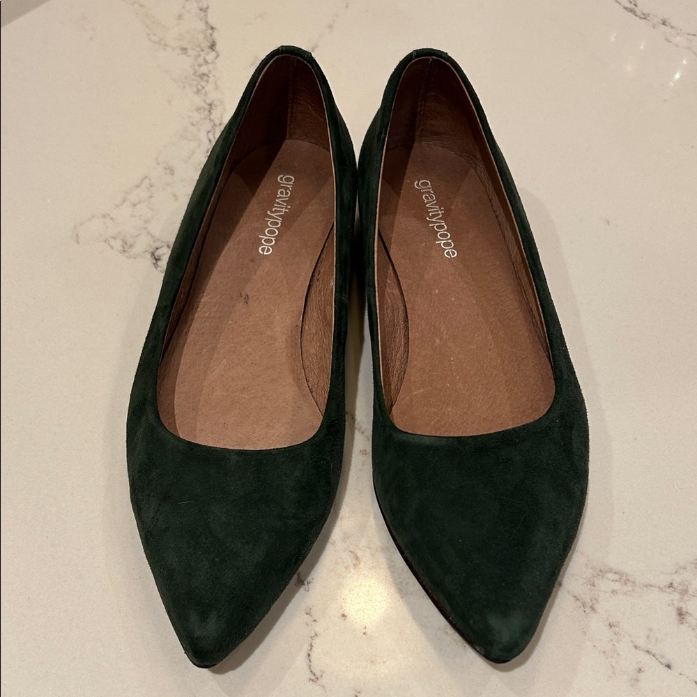 Dark Green Suede Flats Size 39